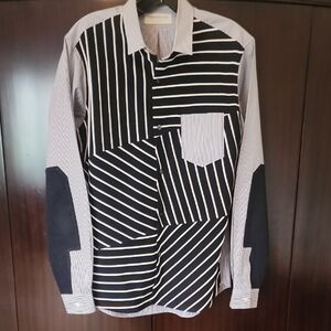 TOMORROWLAND Navy Blue and White Striped Men's Shirt